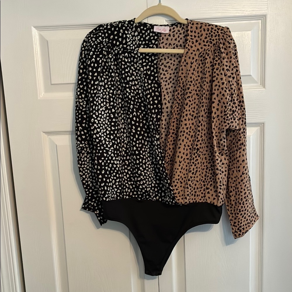 Leopard Print Colorblock Kids One-Piece Bodysuit - Black & Tan